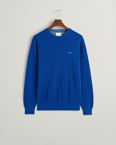 GANT Cotton Pique Crew Neck College Blue